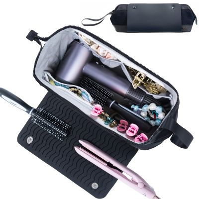 2IN1 Hair Tools Travel Bag with Heat Resistant Mat for Flat Irons, Straighteners, Curling Iron, and Haircare Accessories,Compatible with Revlon One Step Hair Dryer,Revlon Volumizer Hair Dryer Brush