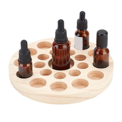 AHANDMAKER 22 Slots Small Essential Oil Bottle Holder, Wood Round Storage Display Rack Tabletop Essential Oil Bottles Wooden Storage Display Stand for Home Salon
