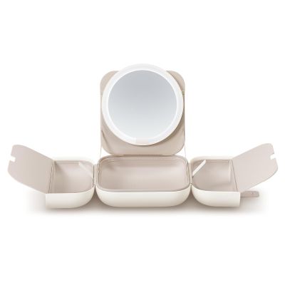 AMIRO M2 Travel Makeup Bag with 5 Level Brightness & 3 Color LED Mirror, Portable Makeup Artist Organizer, White