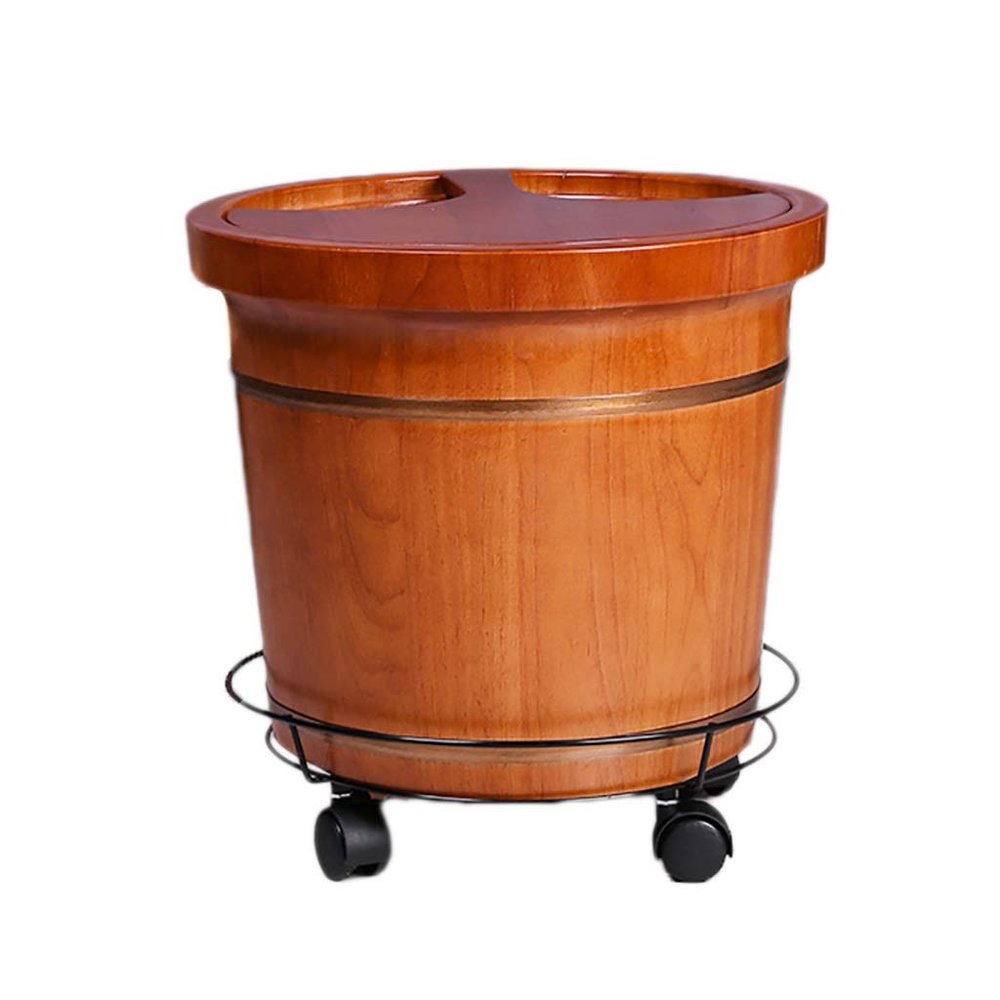 BABYCE Foot Massager Spa Foot Tub, Adult Oak with Lid Foot Bath Barrel Removable Household Wash Basin Handmade, 2 Styles, 39x35x31cm Foot Spa Household Wash Ba (Color : B)