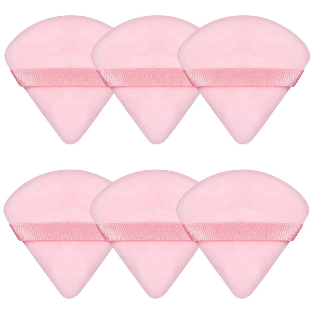 6 Pieces Powder Puff Face Soft Triangle Pink Valentines Day Gifts for Loose and Body Powder, Velour Makeup Sponge Set Setting Powder Puff Makeup Tools