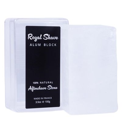 ROYAL SHAVE 100% Natural Alum Block with Travel Case for Men, Skin Soothing Aftershave Stone, Relieves Razor Burn & Heals Accidental Cuts (3.5 oz.) Made in France