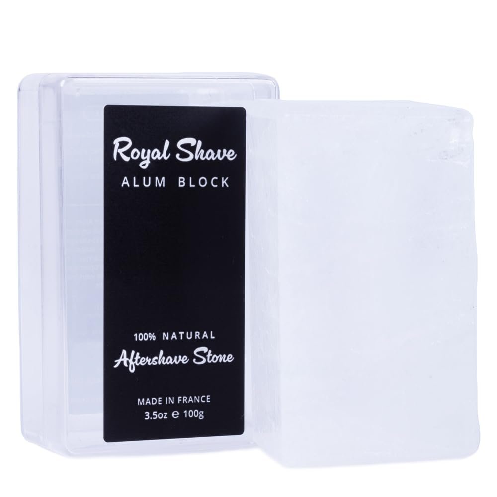 ROYAL SHAVE 100% Natural Alum Block with Travel Case for Men, Skin Soothing Aftershave Stone, Relieves Razor Burn & Heals Accidental Cuts (3.5 oz.) Made in France