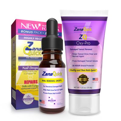ZanaQuick Toenail Treatment Bundle - 1 Bottle Nail Drops + 1 Oxy-Pro - Extra Strength and Advanced Nail Repair Solution for Toe Nails & Fingernails - Nail Care Renewal Set for Thick & Discolored Nails