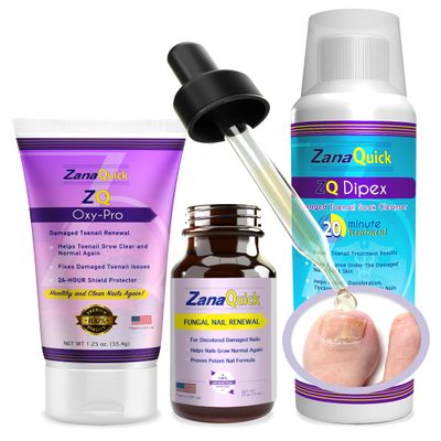 ZanaQuick 3 Step Toenail Solution. Extra Strength Damaged Nail Solution. Complete Repair Kit for Discolored Brittle Nails. Nail Renewal Drops, Nail Disruptor and Deep Foot Soak Cleanser