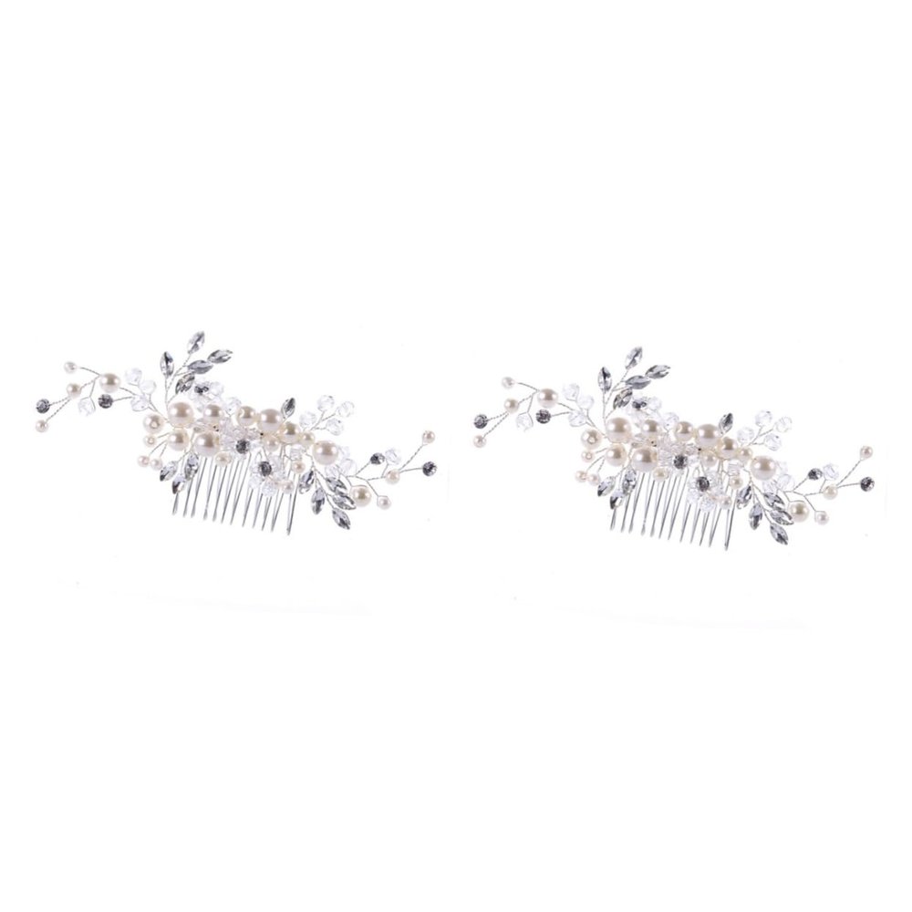 Beavorty 2pcs Handmade Bridal Hair Comb Crystals Elegant Wedding Hair Accessories for Women Sparkly Headpiece for Special Occasions Silver