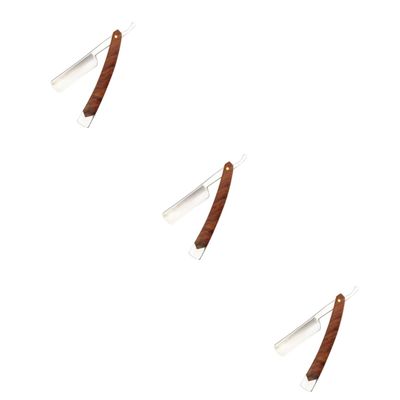 Beavorty 3pcs Manual Beard Shaving Razor for Men Barber Razor Wood Handle Straight Mustache Trimmer Barber Grooming