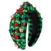 NVENF Jeweled Knotted Plaid Headband with Crystals and Pearls - Wide Top Knot Hair Accessory for Women, Christmas and Holiday Gift (Xmas Bow 2) view 1