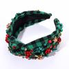 NVENF Jeweled Knotted Plaid Headband with Crystals and Pearls - Wide Top Knot Hair Accessory for Women, Christmas and Holiday Gift (Xmas Bow 2) view 2