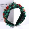 NVENF Jeweled Knotted Plaid Headband with Crystals and Pearls - Wide Top Knot Hair Accessory for Women, Christmas and Holiday Gift (Xmas Bow 2) view 3