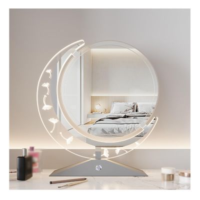 APLUSH LED Lighted Makeup Mirror, 3-Color Light, Stepless Dimming, 360Rotating Princess Makeup Mirror, for Makeup Bathroom Bedroom(Silver,Small)