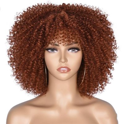 10IN Short Afro Kinky Curly Wig With Bangs Dark Brown Loose Synthetic Wigs Cosplay Fluffy Natural Wigs For Women 350R 10inches