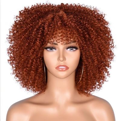 10In Afro Kinky Curly Wigs With Bangs For Black Women Blonde Mixed Brown Synthetic Cosplay African Wigs 350R 10inches