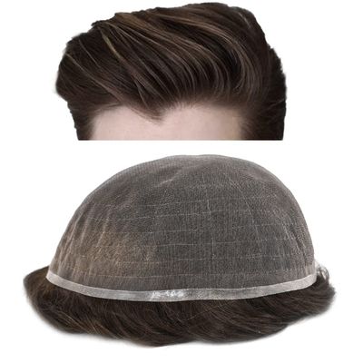 Soft Full French Lace Mens Toupee Human Hair System Toupee For Men Natural Hairline Male Hair Prosthesis Breathable Hairpiece 8"X10" #3 Dark Brown-110% density