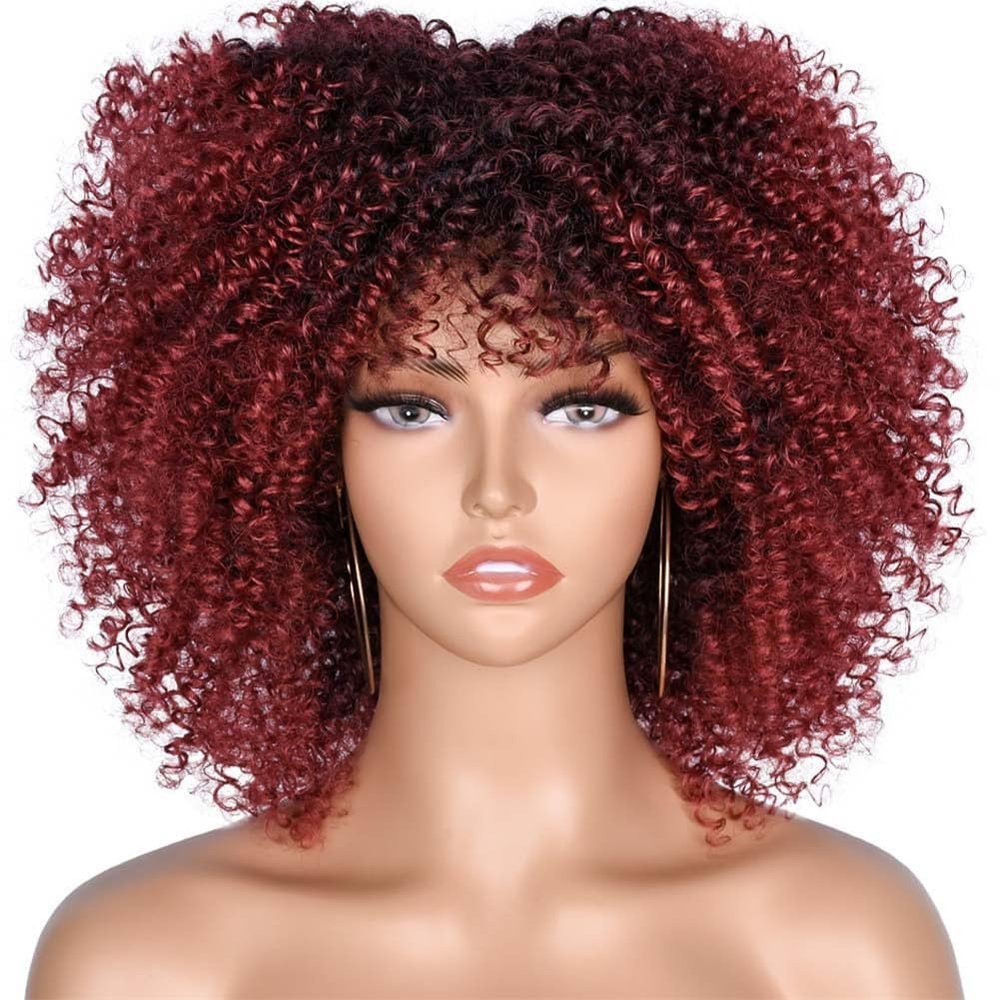 10In Afro Kinky Curly Wigs With Bangs For Black Women Blonde Mixed Brown Synthetic Cosplay African Wigs 1B-39A 10inches