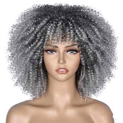 10IN Short Afro Kinky Curly Wig With Bangs Dark Brown Loose Synthetic Wigs Cosplay Fluffy Natural Wigs For Women 1B-0906 10inches