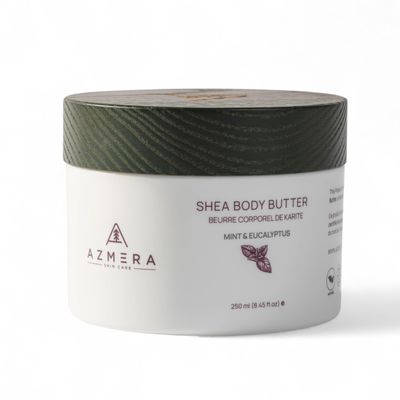 AZMERA Handcrafted Whipped Shea Body Butter Refreshing Mint & Eucalyptus Scented Moisturizer for Dry, Sensitive Skin, Argan Oil & Vitamin E Vegan, Non-Greasy Skincare 8.82 oz