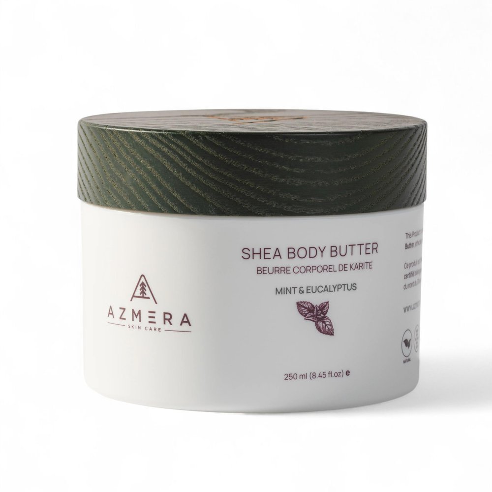 AZMERA Handcrafted Whipped Shea Body Butter  Refreshing Mint & Eucalyptus Scented Moisturizer for Dry, Sensitive Skin, Argan Oil & Vitamin E  Vegan, Non-Greasy Skincare  8.82 oz