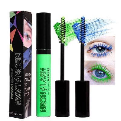 2 Colored Mascara for Eyelashes Set,Blue Green Halloween Fluorescent Colorful Waterproof Long lasting Charming Voluminous Mascara for Women Cruelty Free Vegan Eye Makeup (02# Green &05# Blue)
