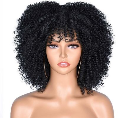 10IN Afro Kinky Curly Short Hair Wig With Bangs Omber Brown Synthetic Glueless Cosplay Wigs For Black Women 1B 10inches