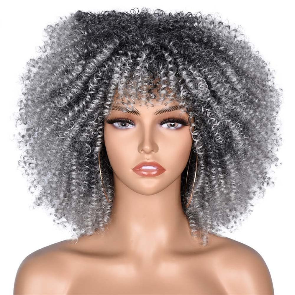 10In Afro Kinky Curly Wigs With Bangs For Black Women Blonde Mixed Brown Synthetic Cosplay African Wigs 1B-0906 10inches
