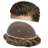 Soft Full French Lace Mens Toupee Human Hair System Toupee For Men Natural Hairline Male Hair Prosthesis Breathable Hairpiece 8"X10"#610 Light Brown with 10% gray hair-100% density view 1