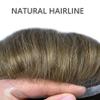 Soft Full French Lace Mens Toupee Human Hair System Toupee For Men Natural Hairline Male Hair Prosthesis Breathable Hairpiece 8"X10"#610 Light Brown with 10% gray hair-100% density view 3