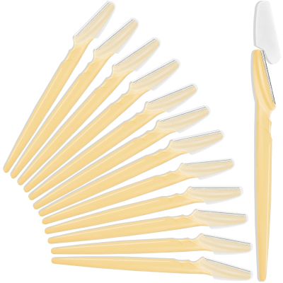 12 Pcs Yellow Eyebrow Razors, Face Razors Multipurpose, Exfoliating Dermaplaning Tools, Eyebrow Trimmers Shaver with Protective Cover, Facial Hair Removal for Women Men Body Use