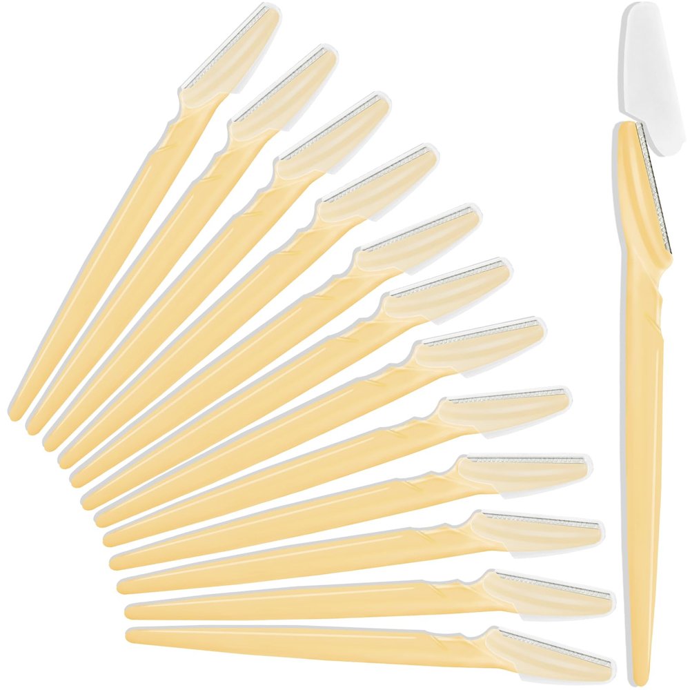 12 Pcs Yellow Eyebrow Razors, Face Razors Multipurpose, Exfoliating Dermaplaning Tools, Eyebrow Trimmers Shaver with Protective Cover, Facial Hair Removal for Women Men Body Use