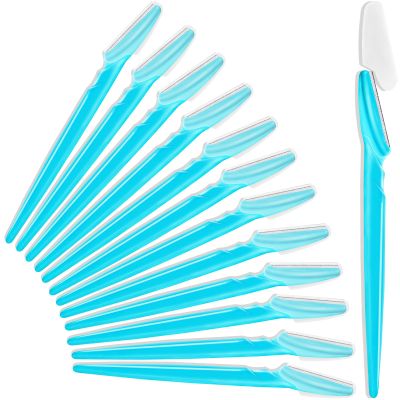 12 Pcs Eyebrow Razors, Face Razors Multipurpose, Exfoliating Dermaplaning Tools, Eyebrow Trimmers Shaver with Protective Cover, Facial Hair Removal for Women Men Body Use (Blue)