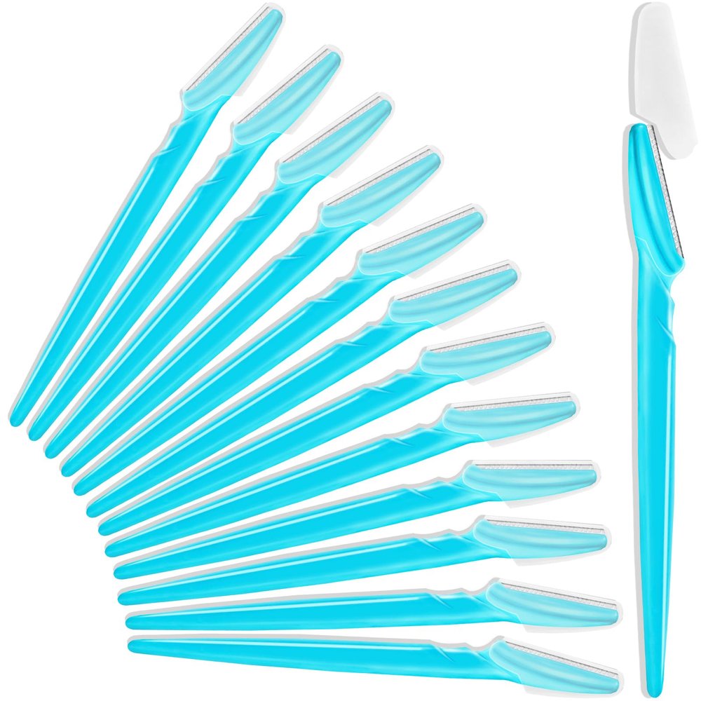 12 Pcs Eyebrow Razors, Face Razors Multipurpose, Exfoliating Dermaplaning Tools, Eyebrow Trimmers Shaver with Protective Cover, Facial Hair Removal for Women Men Body Use (Blue)