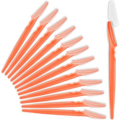 12 Pcs Orange-red Eyebrow Razors, Face Razors Multipurpose, Exfoliating Dermaplaning Tools, Eyebrow Trimmers Shaver with Protective Cover, Facial Hair Removal for Women Men Body Use