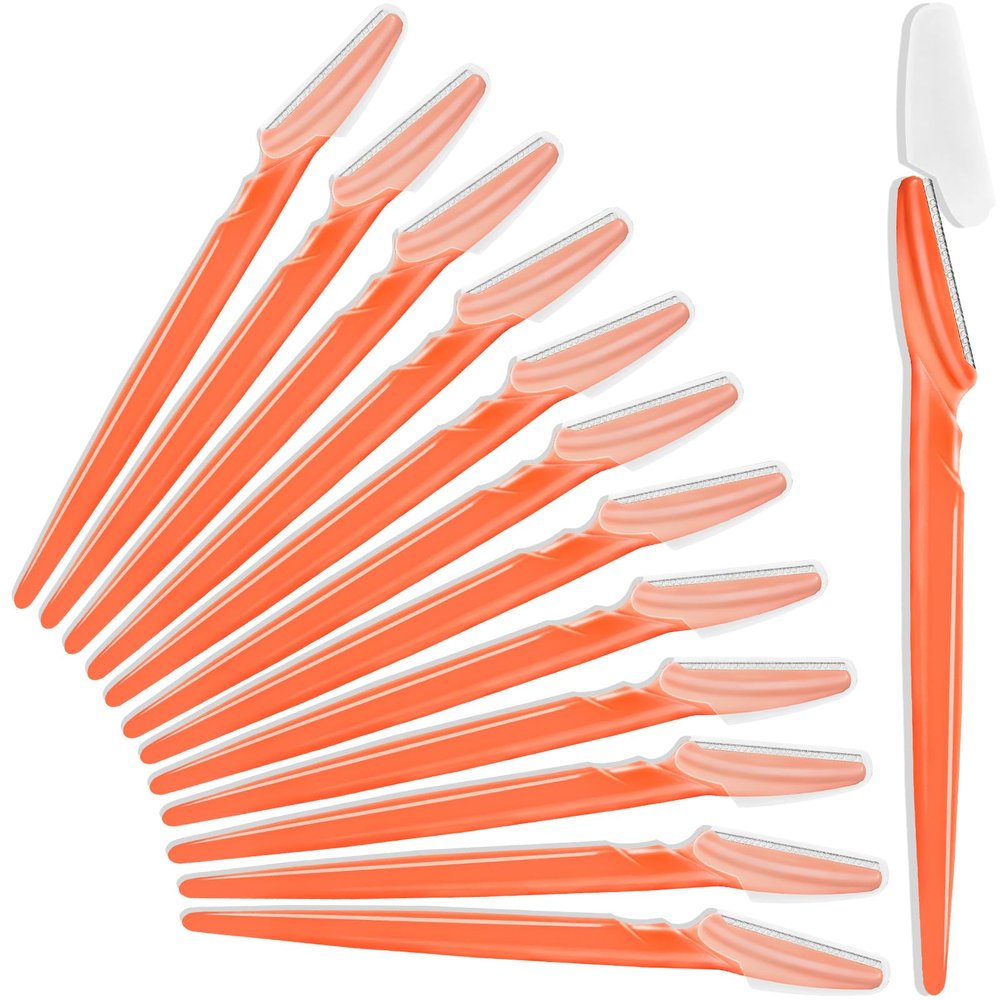 12 Pcs Orange-red Eyebrow Razors, Face Razors Multipurpose, Exfoliating Dermaplaning Tools, Eyebrow Trimmers Shaver with Protective Cover, Facial Hair Removal for Women Men Body Use
