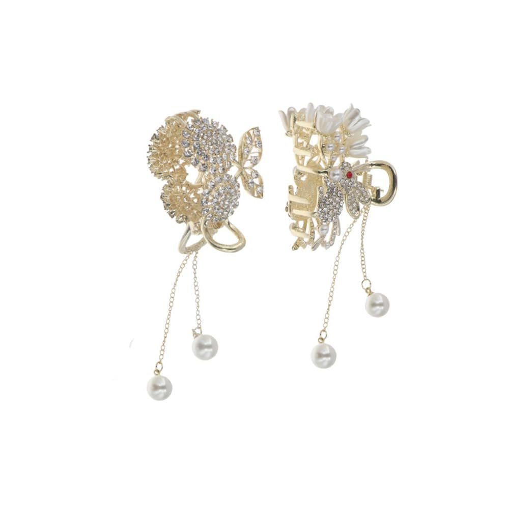 2 Pack Rhinestone Hair Clips, High Ponytail Clip Fixed Hairpin Cherry Tassel Hair Claw Clips Decorative Hair Accessories for Women Girls