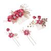 4Pcs Crystal Bride Hair Comb Handmade Wedding Hairpin Pearl Floral Leaf Hair Accessories for Women Wedding (Gold,Plum Red) view 1
