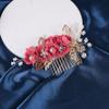 4Pcs Crystal Bride Hair Comb Handmade Wedding Hairpin Pearl Floral Leaf Hair Accessories for Women Wedding (Gold,Plum Red) view 3