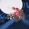 4Pcs Crystal Bride Hair Comb Handmade Wedding Hairpin Pearl Floral Leaf Hair Accessories for Women Wedding (Gold,Plum Red) view 4