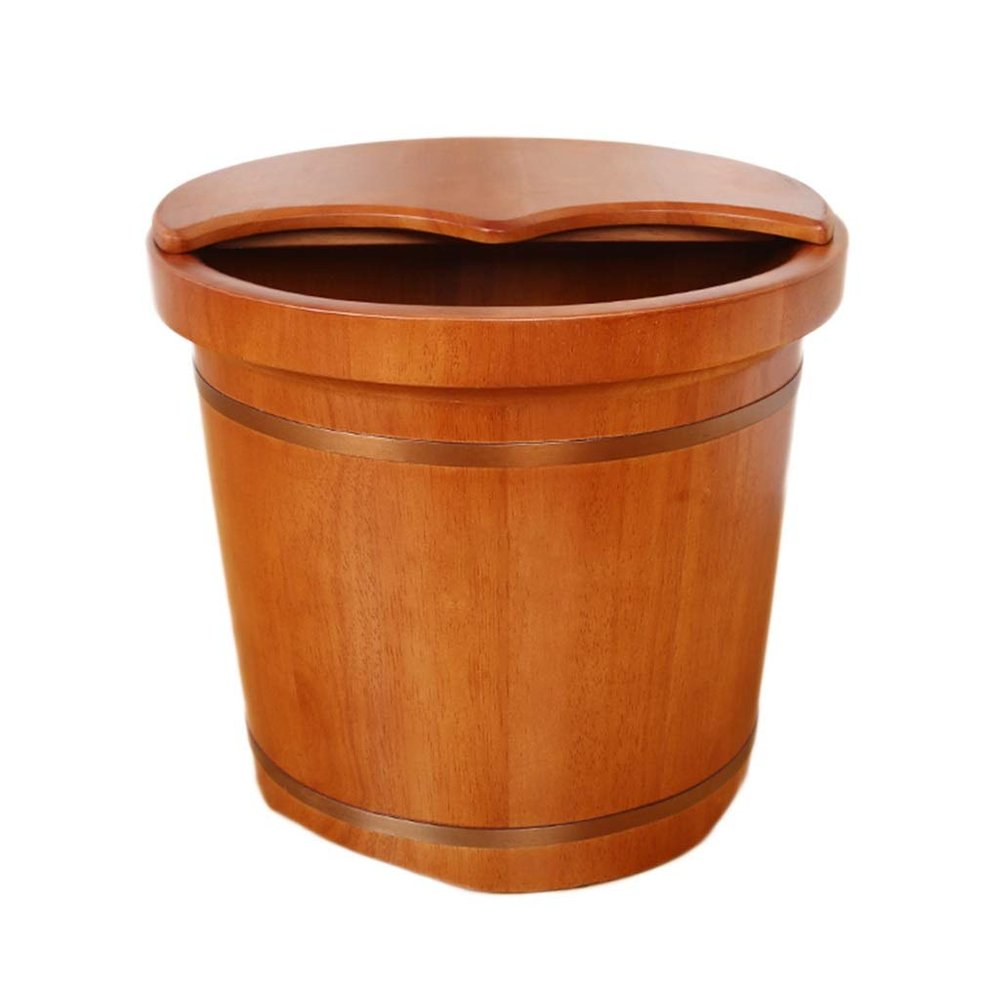BABYCE Foot Massager Spa Solid Wood Foot Tub, Heightening Insulation with Lid Oak Foot Bath Care Pedicure Wooden Foot Basin Foot Spa Household Wash Ba