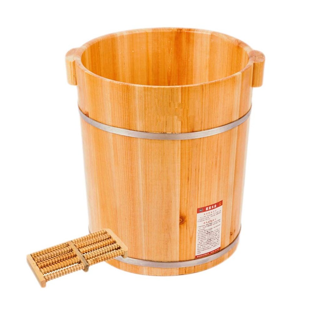 BABYCE Foot Massager Spa Adult Heightening Wooden Foot Basin, Household with Lid Foot Bath, Foot Bath, Foot Bath Barrel Household, Covered Foot Bath, Fragrant Fir Foot Bath Barrel, 40cm (Color : A)