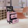 LOHISHILO Professional Rolling Makeup Train Case with Drawers, Large Cosmetic Trolley with Locks, Cosmetics Storage Organizer Make up Case for Travel Makeup, Nail Art, Hair Styling, Pink view 4