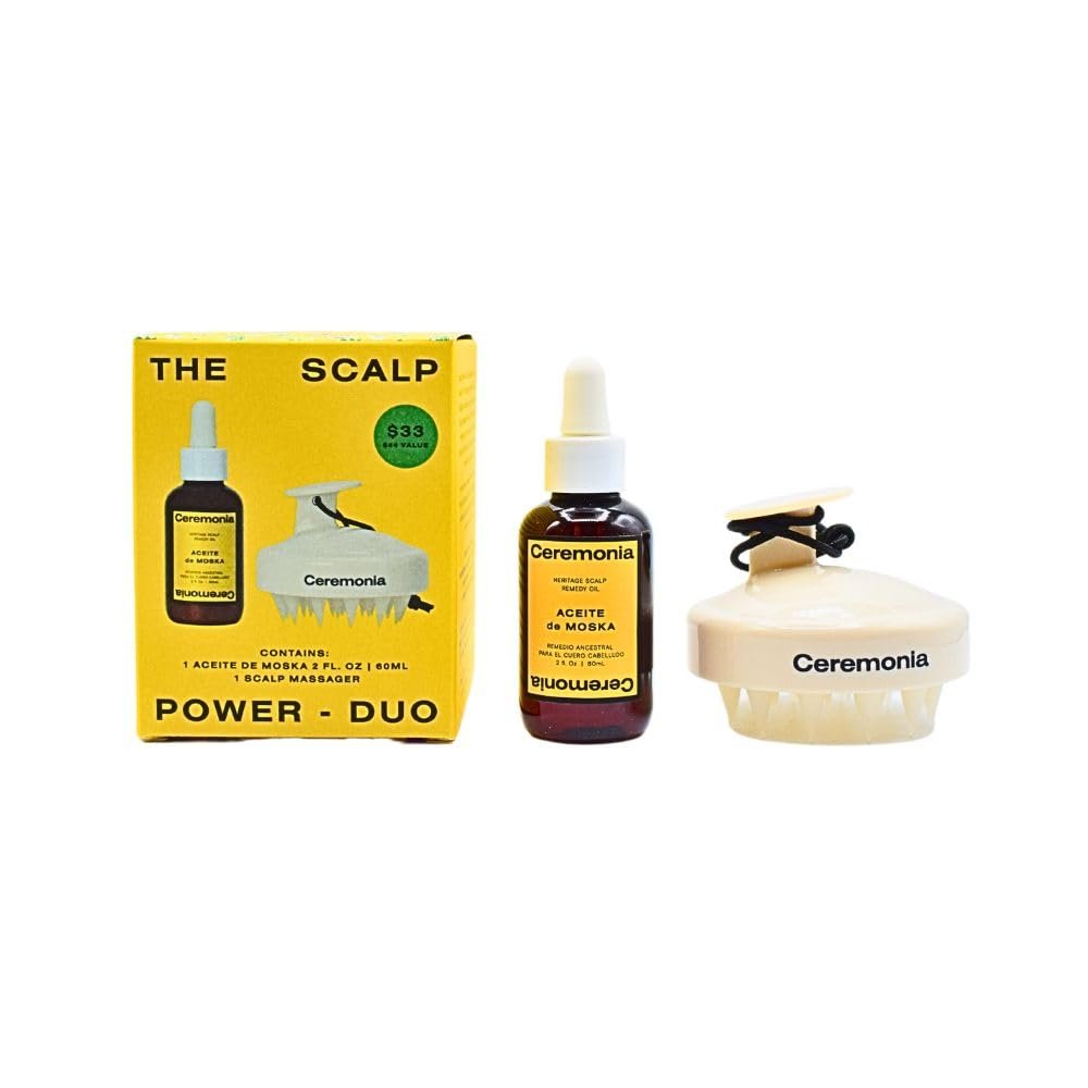 Ceremonia Aceite de Moska Hair Oil & Scalp Massager Set