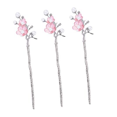 Gogogmee Plum Blossom Pearl Hairpin Traditional Hair Stick Hairpins for Women 3 Pack