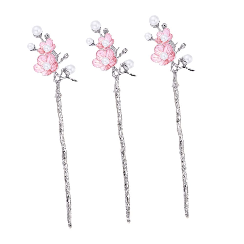 Gogogmee Plum Blossom Pearl Hairpin Traditional Hair Stick Hairpins for Women 3 Pack