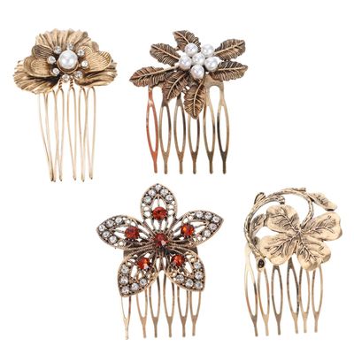 Beatifufu Hairpin 4pcs Pearl Wedding Hair Accessories for Women Crystal Hair Comb Flower Hair Clips Vintage Headpieces Headwear
