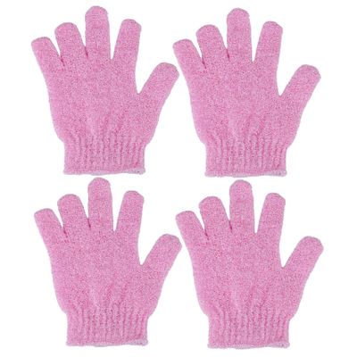 4 Pcs Shower Gloves, Exfoliating Gloves, Exfoliating Mitt, Exfoliating Body Scrub, Loofah Bath Gloves for Men, Women (Pink, 4)