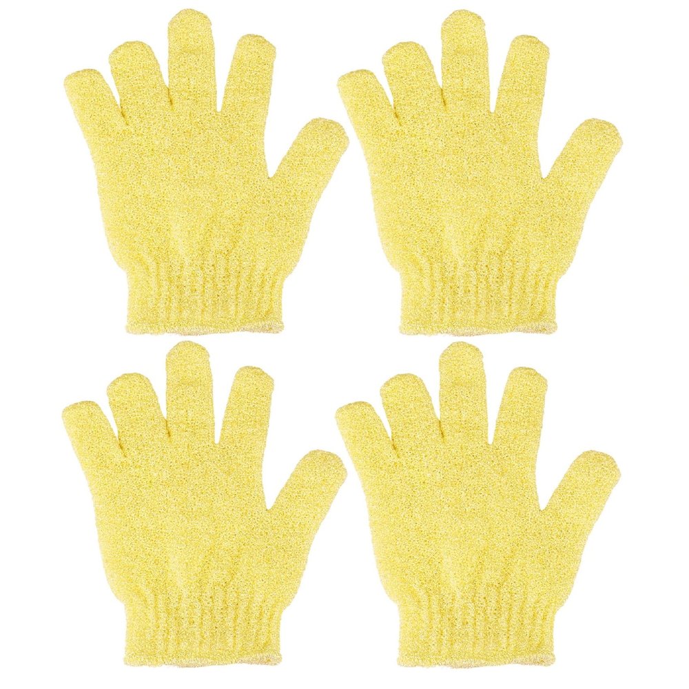 4 Pcs Shower Gloves, Exfoliating Gloves, Exfoliating Mitt, Exfoliating Body Scrub, Loofah Bath Gloves for Men, Women (Yellow, 4)