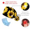 2 Pcs Adjustable Working Caps with Button, Yellow Sunflower Black Bouffant Ponytail Scrub Caps Women Long Hair view 3