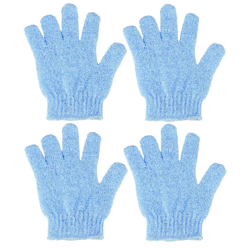4 Pcs Shower Gloves, Exfoliating Gloves, Exfoliating Mitt, Exfoliating Body Scrub, Loofah Bath Gloves for Men, Women (Blue, 4)
