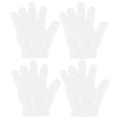 4 Pcs Shower Gloves, Exfoliating Gloves, Exfoliating Mitt, Exfoliating Body Scrub, Loofah Bath Gloves for Men, Women (White, 4)