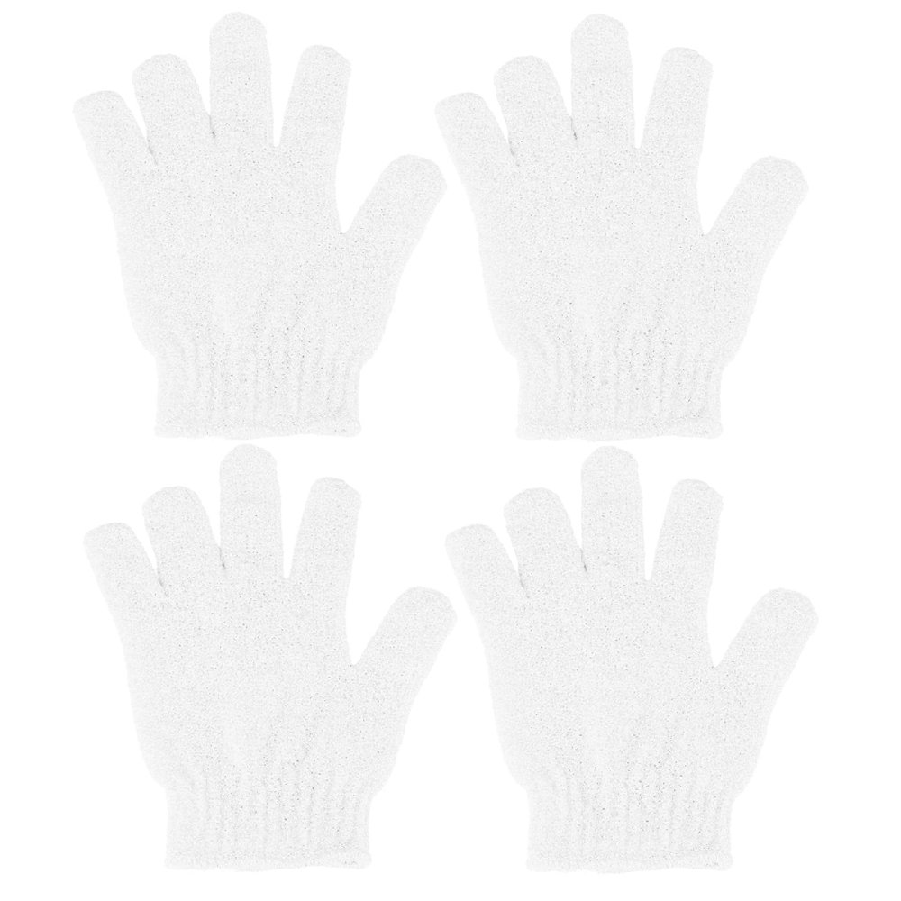 4 Pcs Shower Gloves, Exfoliating Gloves, Exfoliating Mitt, Exfoliating Body Scrub, Loofah Bath Gloves for Men, Women (White, 4)